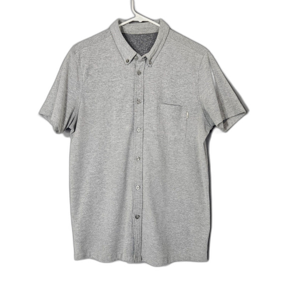 Vuori Ace Button Down Men's Knit Button-Up Short Sleeve Mens Medium Gray Stretch - Picture 1 of 7